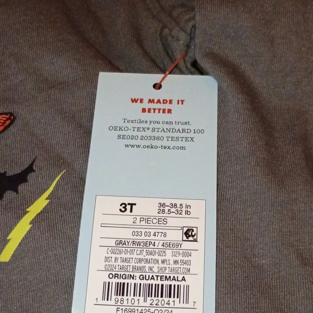 Cat‎ & Jack 3T Gray Black Skeleton Halloween Outfit Set Shirt Pants Lightning